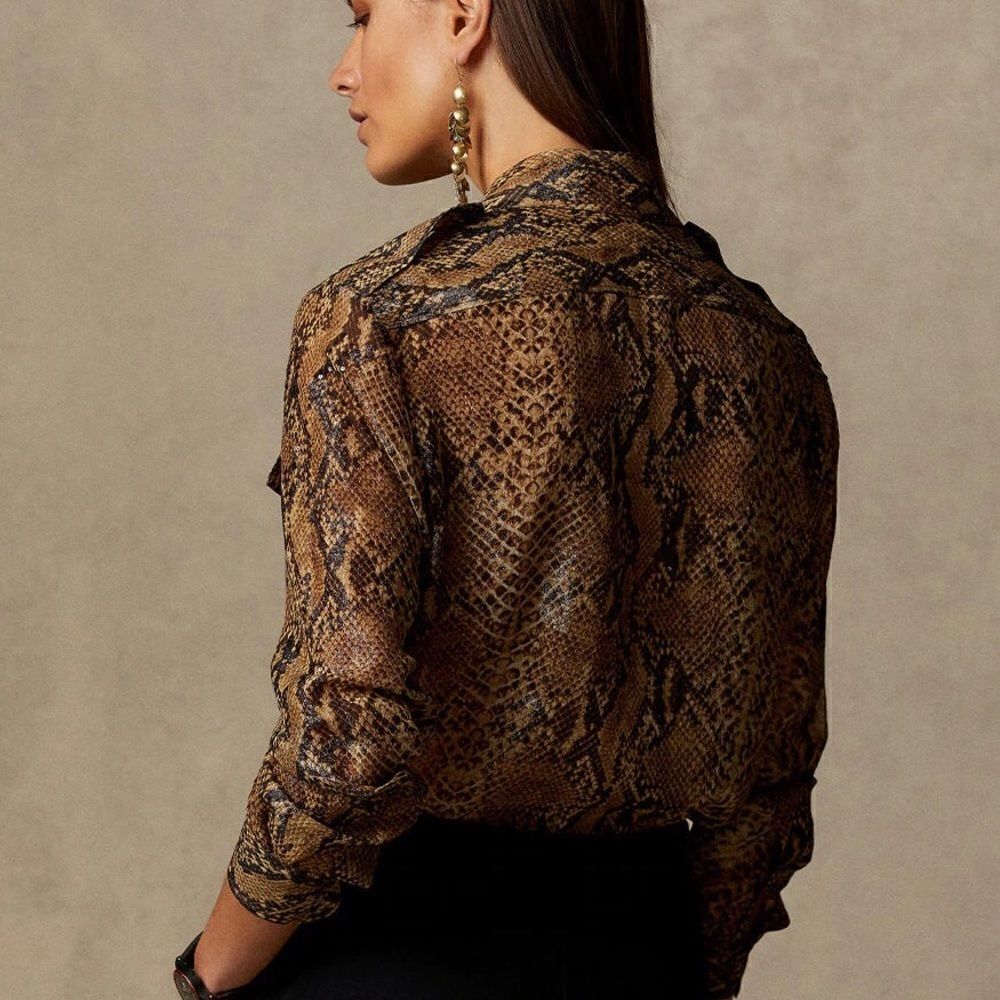 Ralph Lauren Pre-Fall 2021 Collection Natalie Snakeskin Shine On Crepe Blouse - Picture 9 of 16